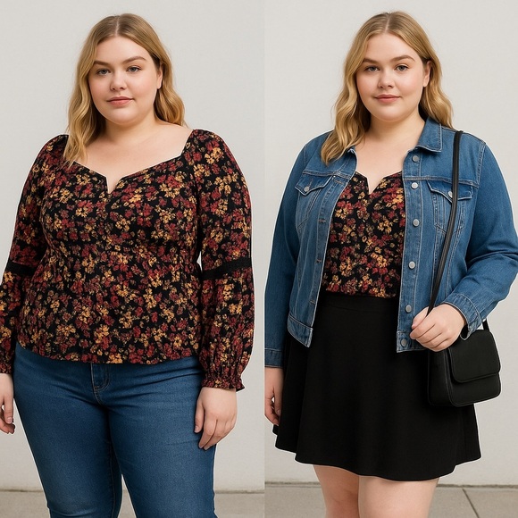 Angie Tops - Angie Floral Blouse - Black and Pink